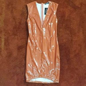 Pink Nude Mauve V Neck Latex dress